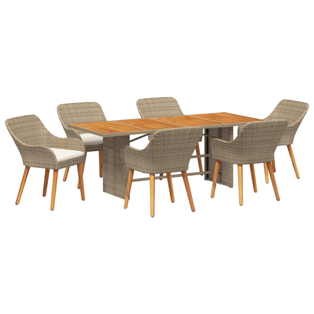 Ensemble de salle à manger pour jardin 7 pcs beige polyrotin