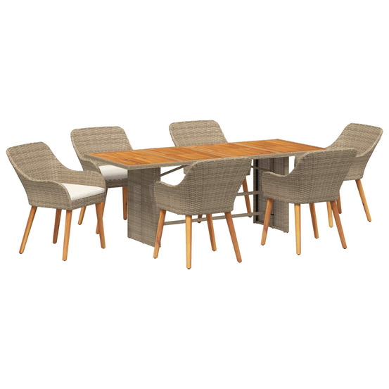 Ensemble de salle à manger pour jardin 7 pcs beige polyrotin