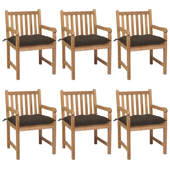 Chaises de jardin lot de 6 et coussins taupe bois teck solide