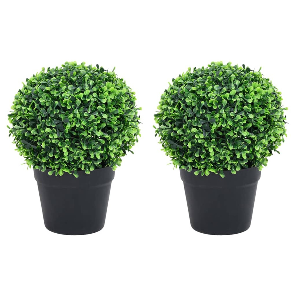 Plantes de buis artificiel 2 pcs avec pots boule vert 37 cm