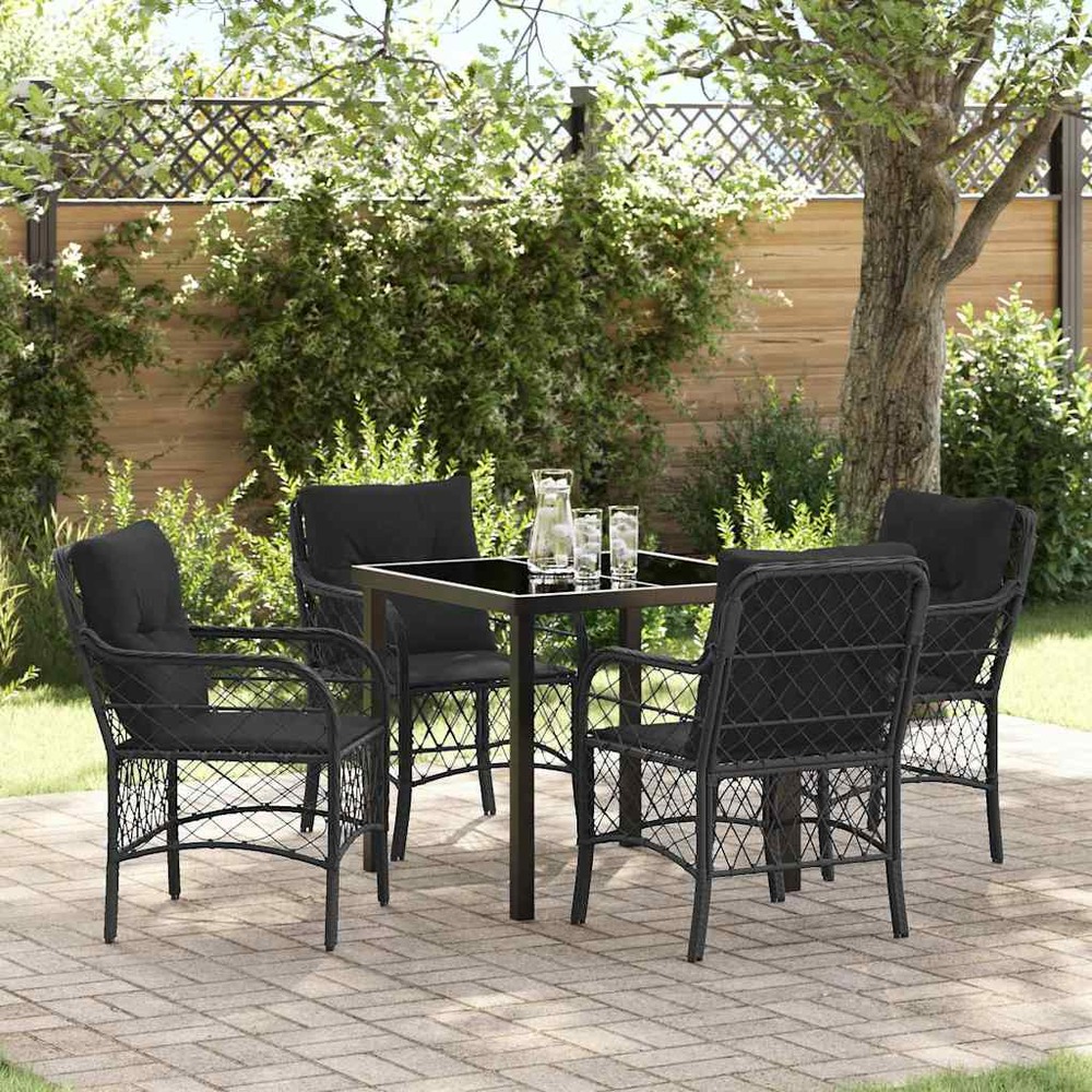 Ensemble de salle à manger pour jardin 5 pcs noir polyrotin