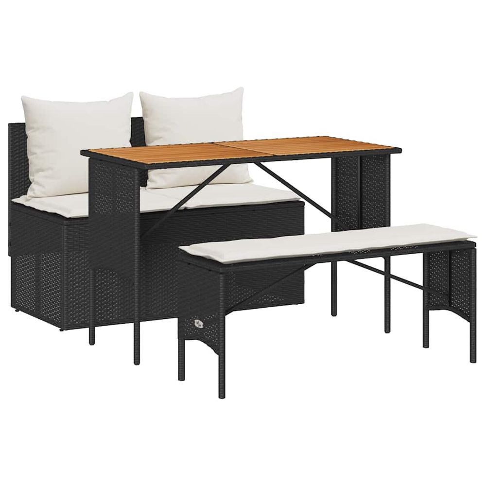 Ensemble de salle à manger de jardin 3 pcs avec coussins noir