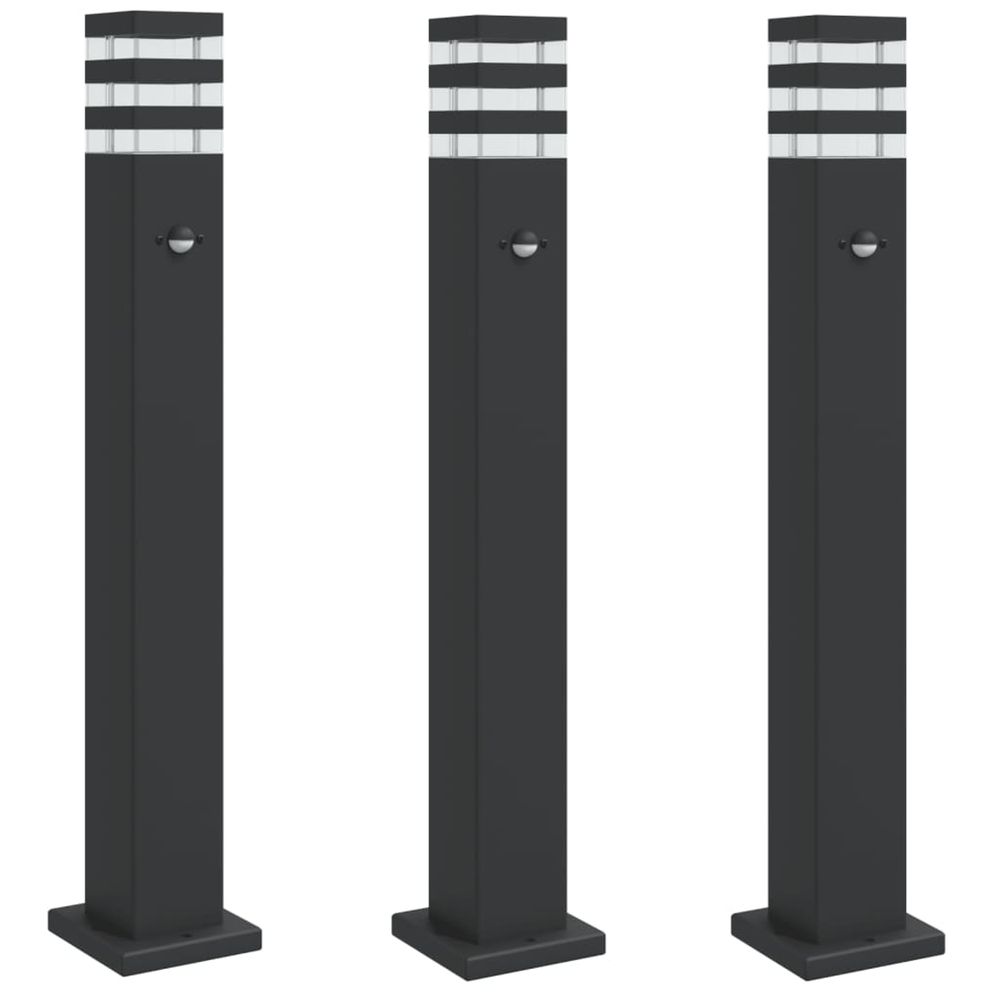 Lampadaires d'extérieur avec capteur 3 pcs noir 80 cm aluminium
