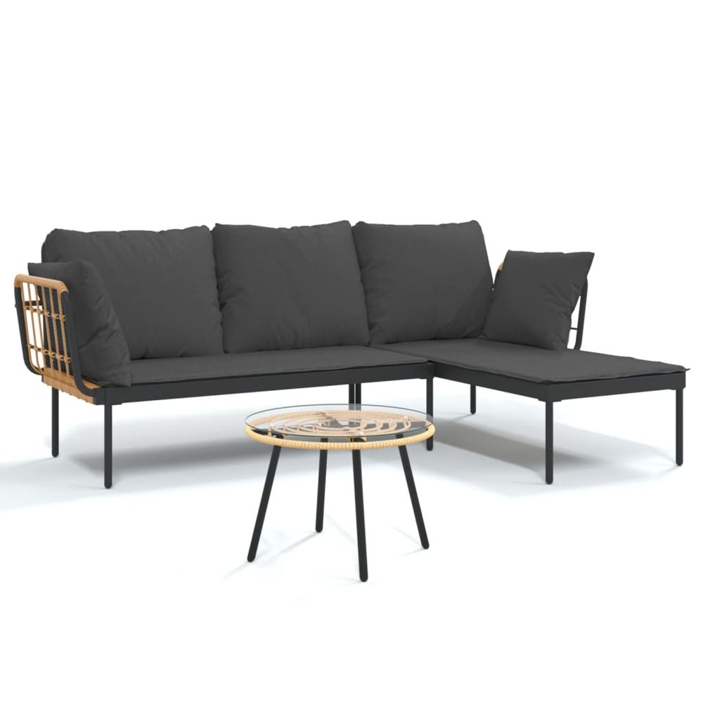 Salon de jardin 3 pcs avec coussins gris foncé résine tressée