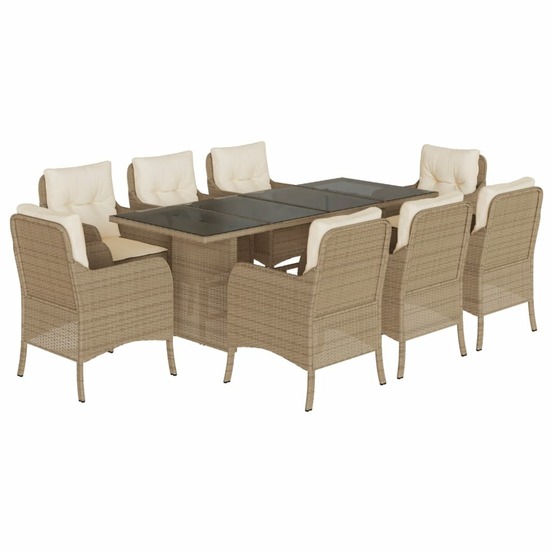 Ensemble à manger de jardin et coussins 9 pcs beige poly rotin