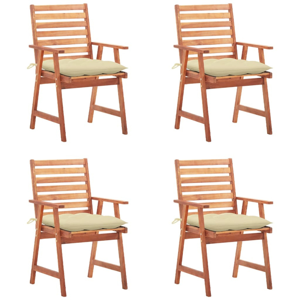 Chaises à manger d'extérieur lot de 4 et coussins acacia massif