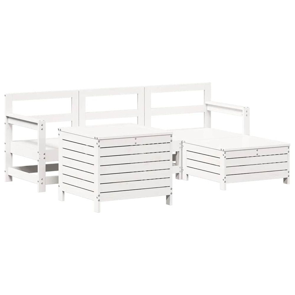 Salon de jardin 5 pcs blanc bois massif de pin