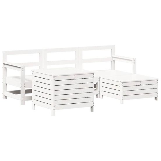 Salon de jardin 5 pcs blanc bois massif de pin