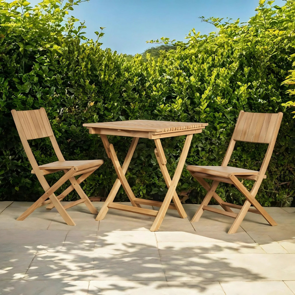 Ensemble de jardin table en teck et 2 chaises pliantes