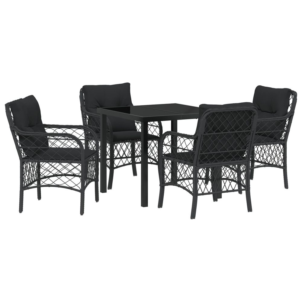 Set de repas de jardin 5 pièces avec coussins en rattan poly noir