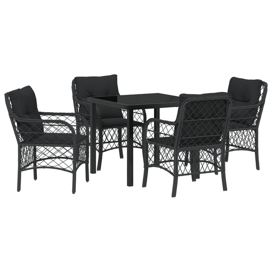 Set de repas de jardin 5 pièces avec coussins en rattan poly noir