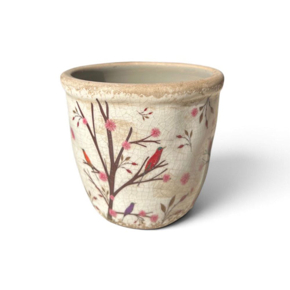 Pot de fleurs marron rose céramique 11x10x10cm