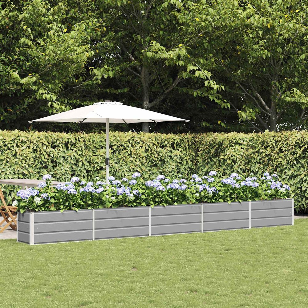 Jardinière extérieure xxl acier galvanisé pour bordure de jardin 480x50x45 cm gris clair
