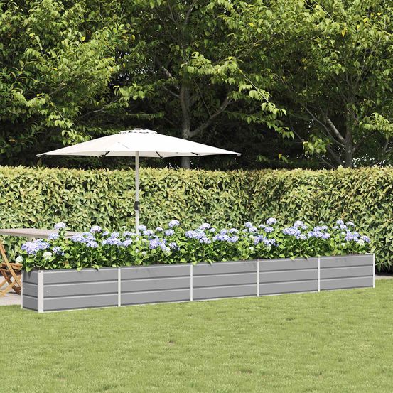 Jardinière extérieure xxl acier galvanisé pour bordure de jardin 480x50x45 cm gris clair