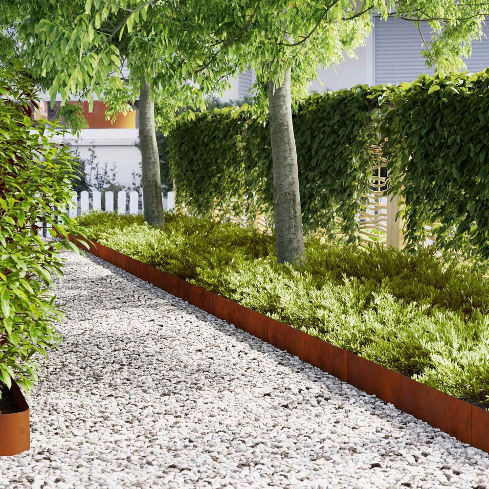 Bordure jardin acier patiné pelouse allée délimitation nette 50pcs 100x20cm marron