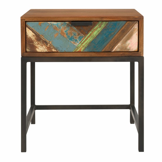 Krabi-table de chevet 1 tiroir en bois d'acacia et bois recyclé