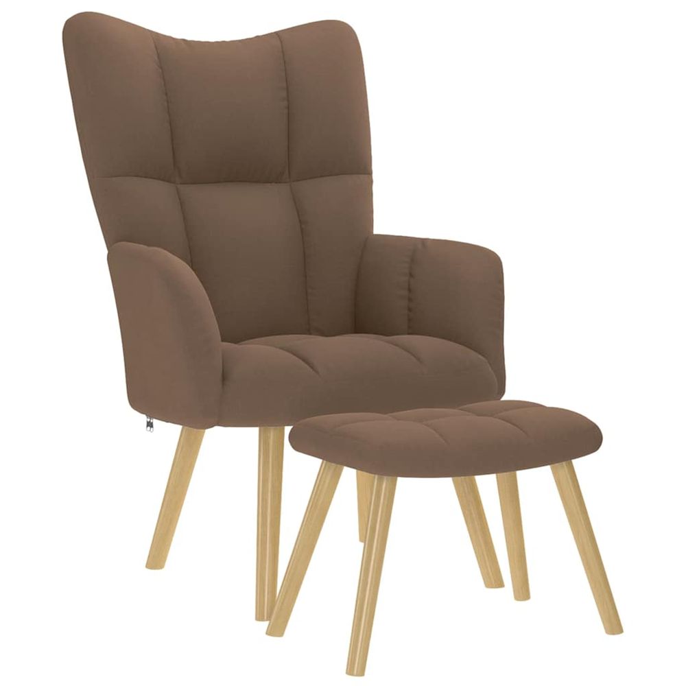 Chaise de relaxation avec repose-pied marron tissu