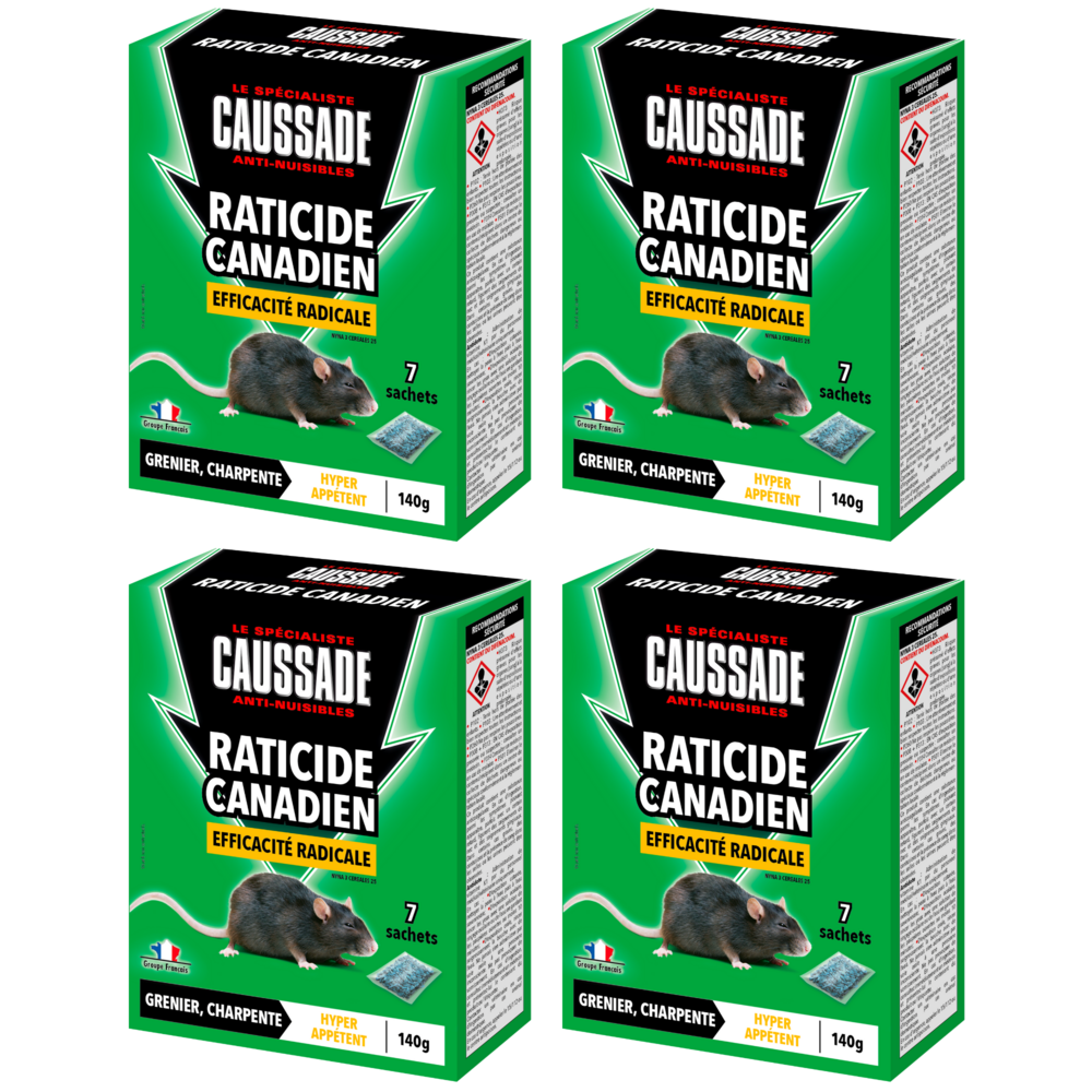 Caussade raticide anti-rats – 24 sachets céréales prêts à l’emploi, rats résistants, usage lieux secs, 4x140g