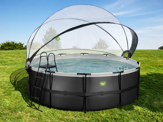 Piscine tubulaire black leather ronde 4,27 x 1,22 m avec dôme