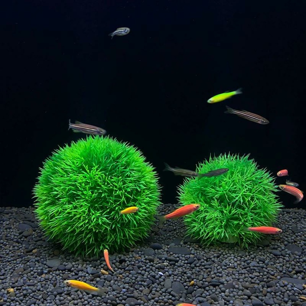 2 boules d'herbe artificielles en plastique pour aquarium, ornements d'aménagement paysager