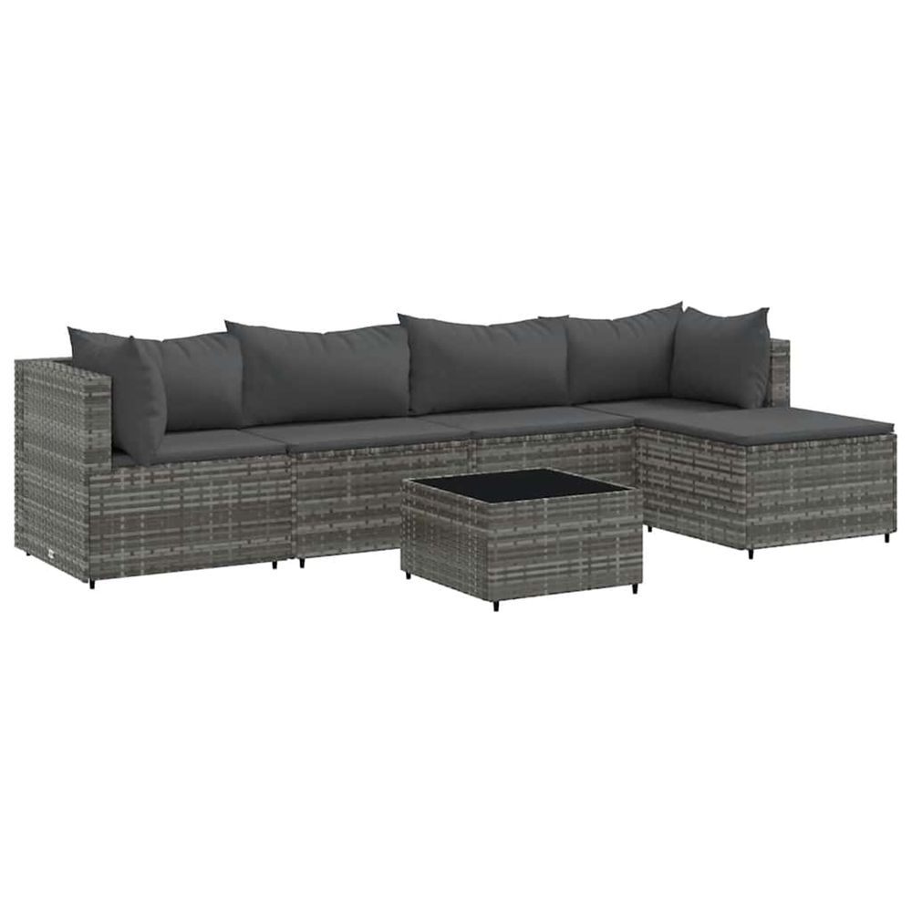 Salon de jardin 6 pcs avec coussins gris résine tressée