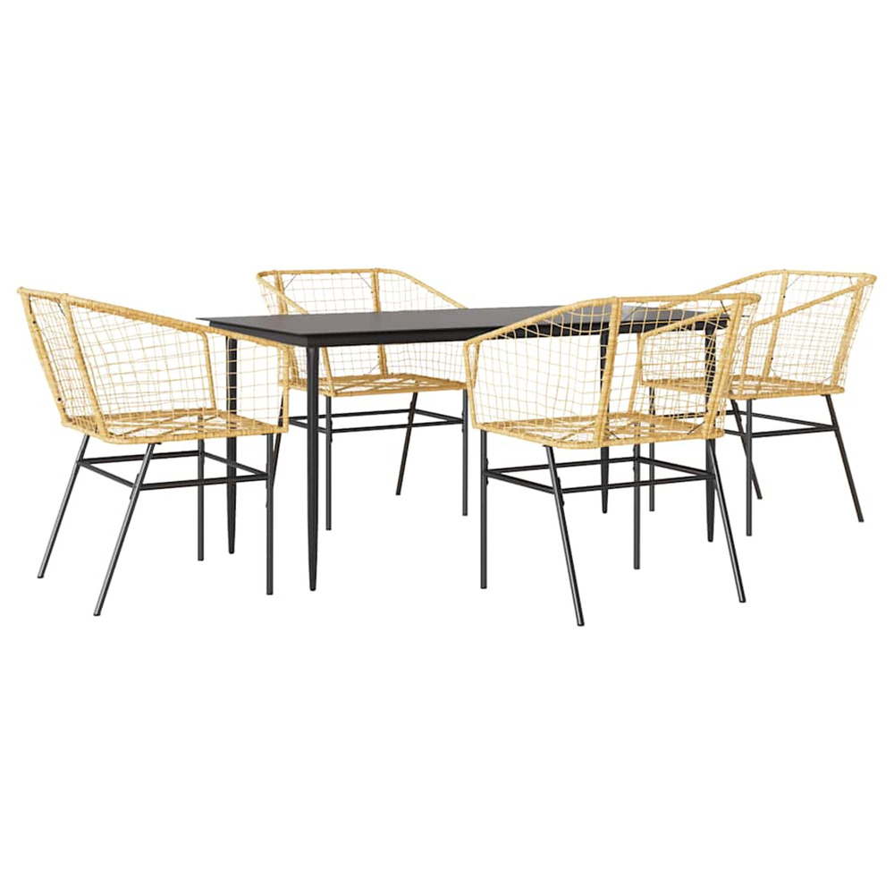 Ensemble à manger jardin 5pcs marron poly rotin verre