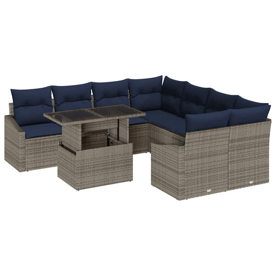 Ensemble de canapé de jardin avec coussin 9 pcs gris polyrotin