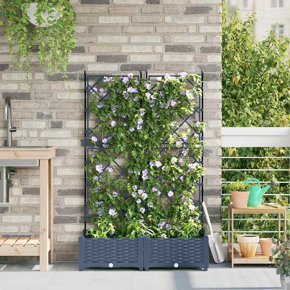 Lot de 2 jardinières avec treillis en pp pour plantes grimpantes gris 80x40x125.5cm