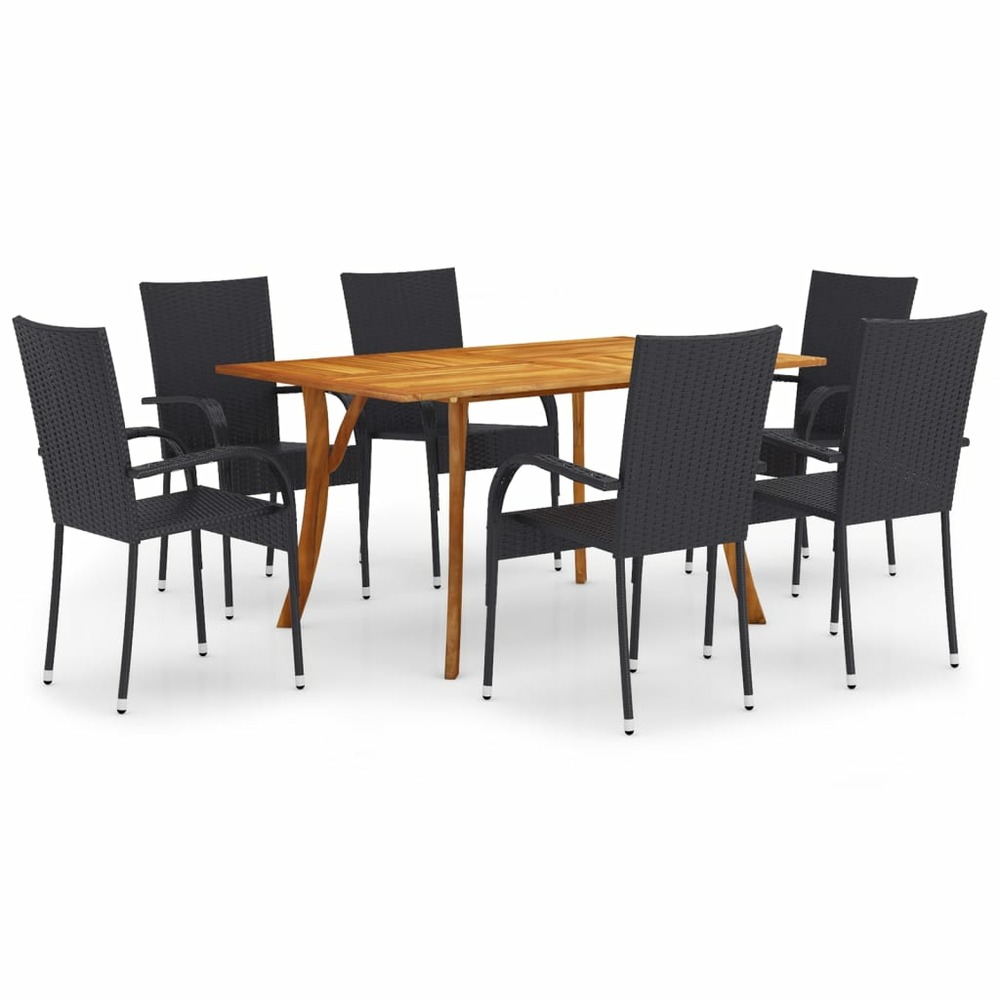 Ensemble de salle à manger de jardin 7 pcs noir