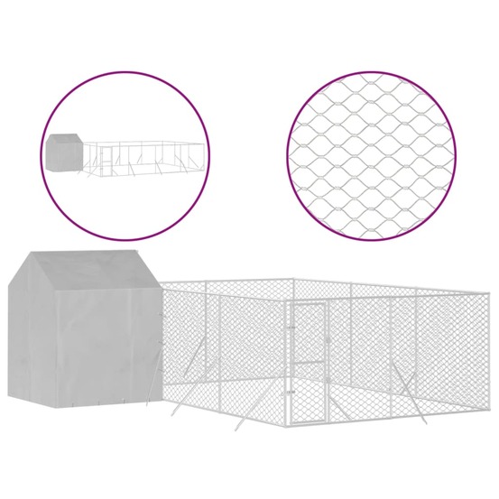 Chenil d'extérieur pour chiens avec toit argenté 6x6x2,5 m