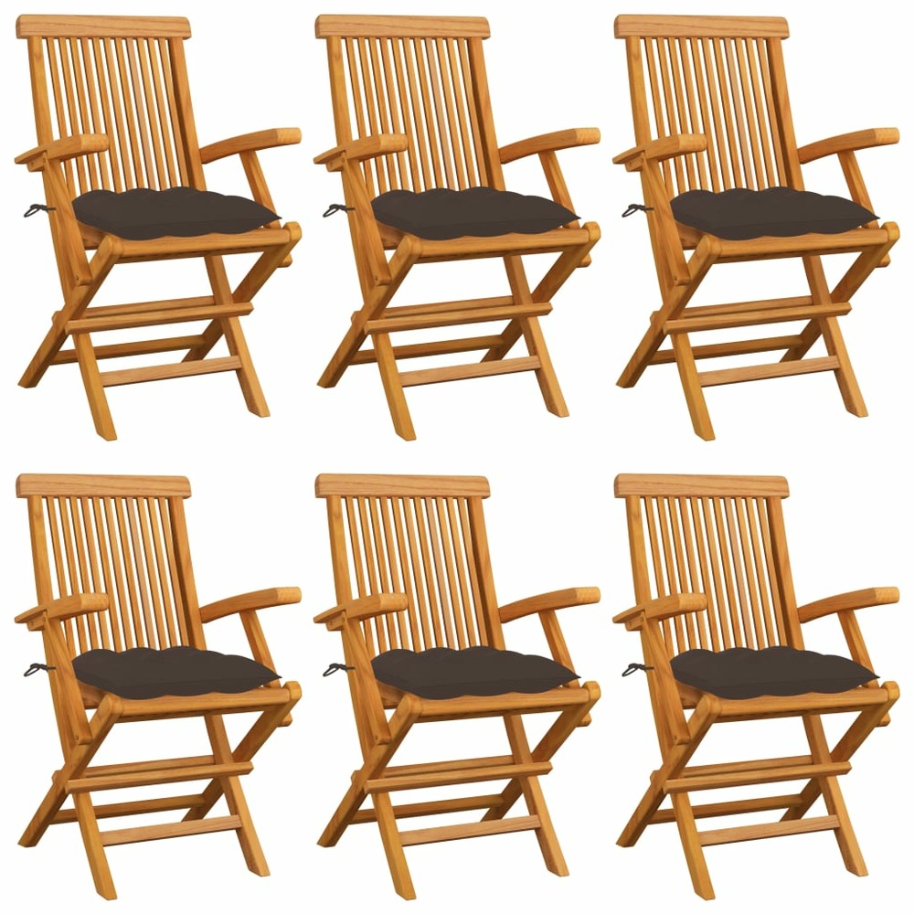 Chaises de jardin avec coussins taupe lot de 6 bois teck massif