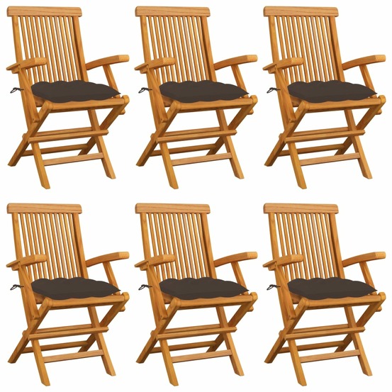 Chaises de jardin avec coussins taupe lot de 6 bois teck massif