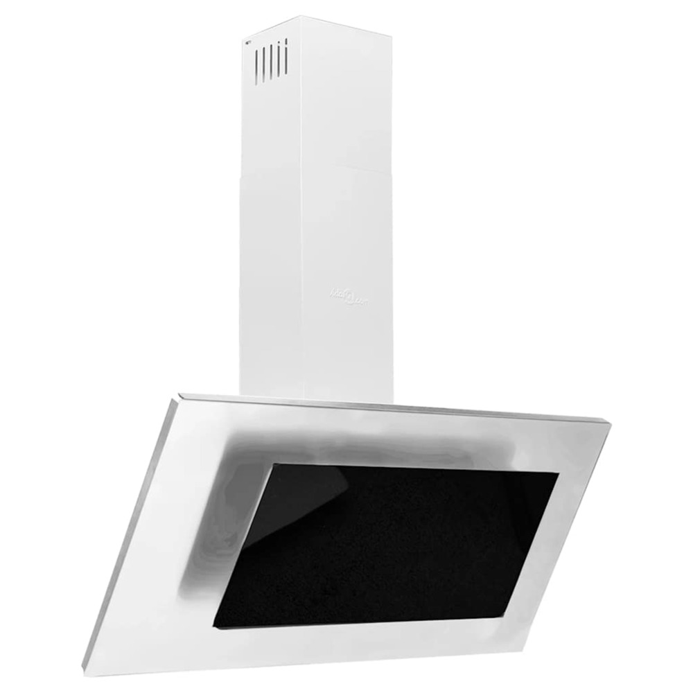 Hotte murale 90 cm acier inoxydable et verre trempé argenté