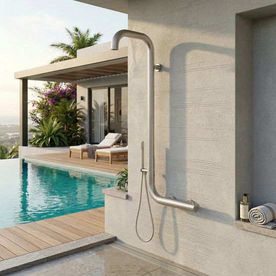 Douche murale inox acier inox 316l finition inox 316l