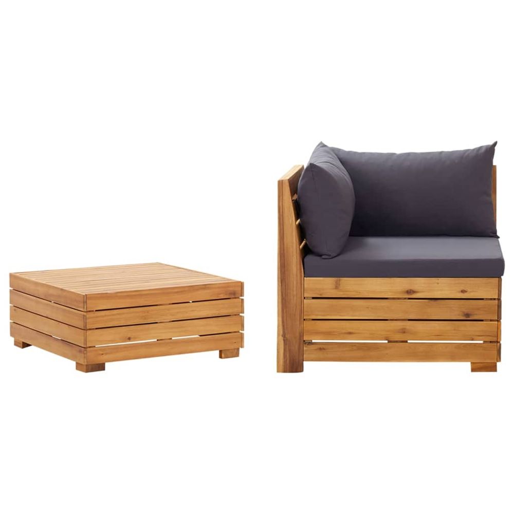Salon de jardin 2 pcs avec coussins bois d'acacia solide