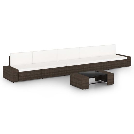 Salon de jardin 6 pcs avec coussins marron résine tressée