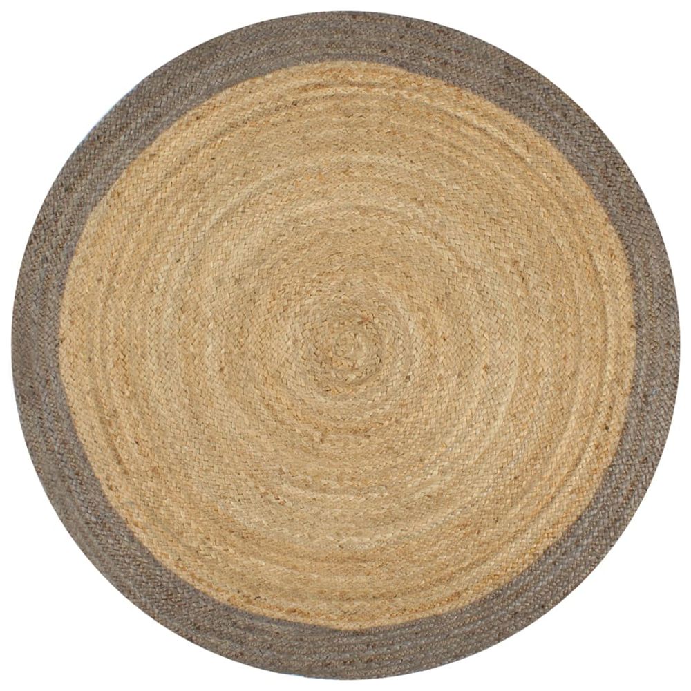 Tapis fait Ã  la main Jute avec bord gris 90cm