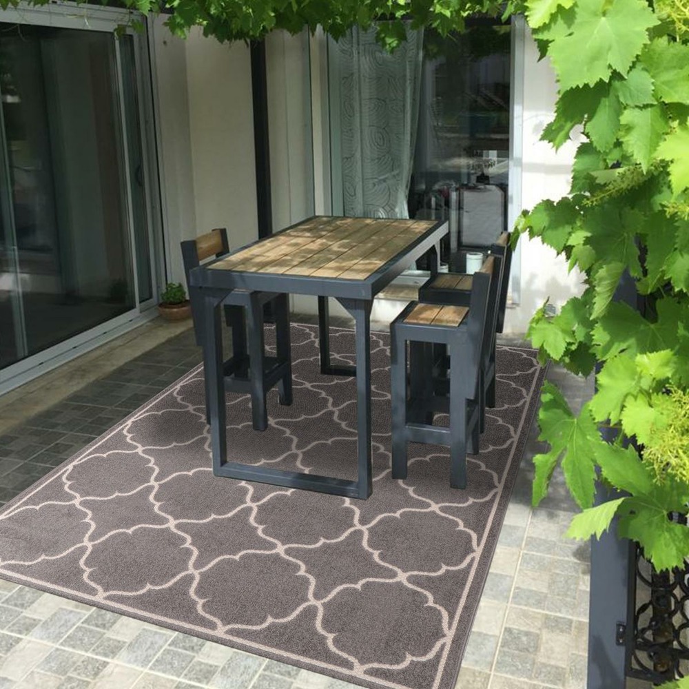 Tapis extérieur 80x200 tissé kilim gris clair kuma