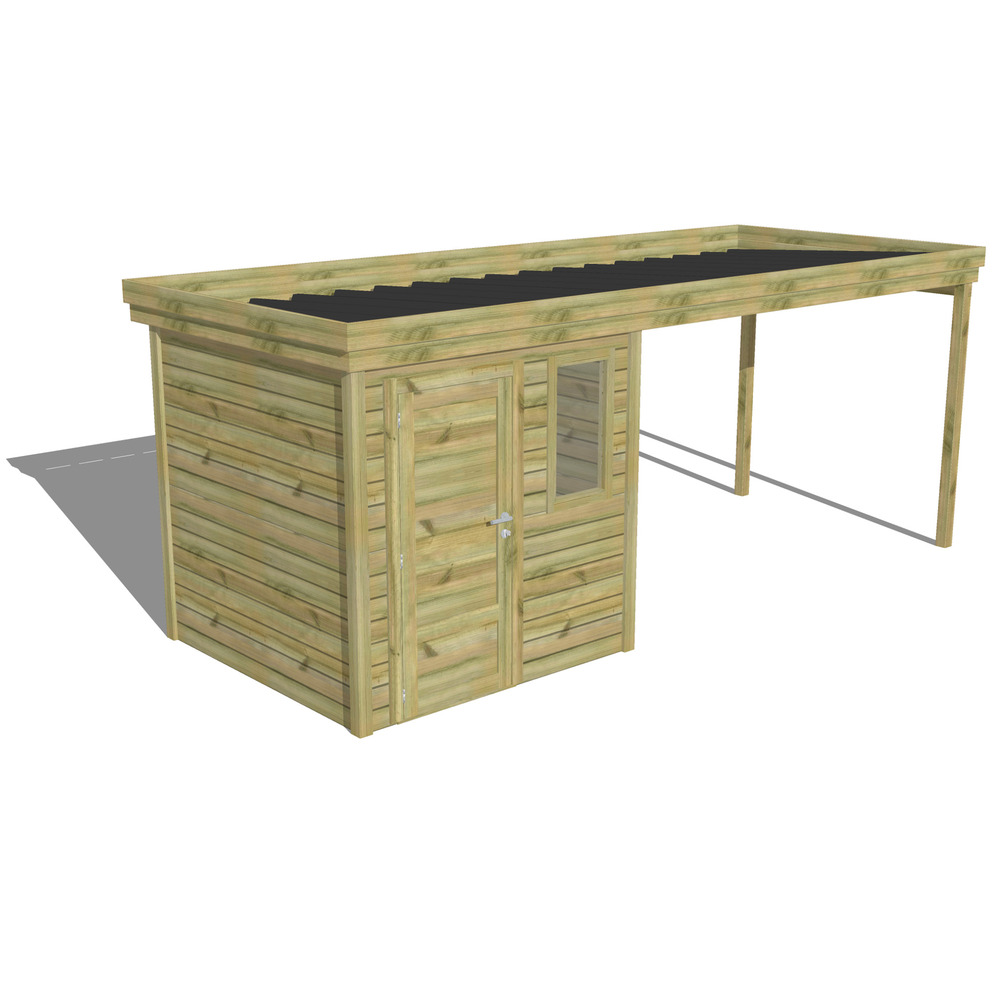 Abri de jardin bois pin traité autoclave 27mm - 5,64x2,14m / 12m2 - bac acier - abri français