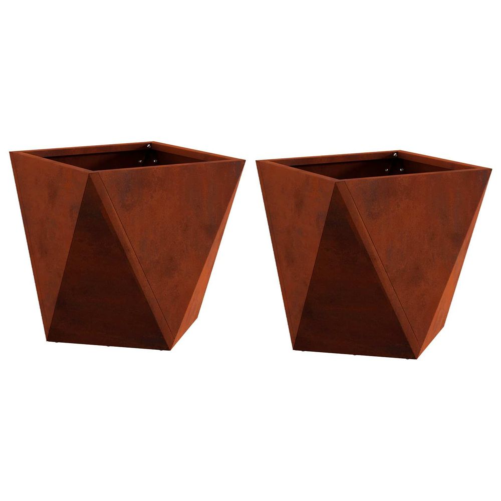 Jardinière d'extérieur 2 pc rouillé 30 x 30 x 30 cm acier patiné