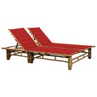 Transat chaise longue bain de soleil lit de jardin terrasse meuble d'extérieur 200 cm pour 2 personnes avec coussins bambou 0