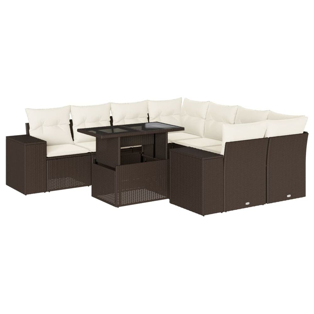Salon de jardin avec coussins 9 pcs marron résine tressée