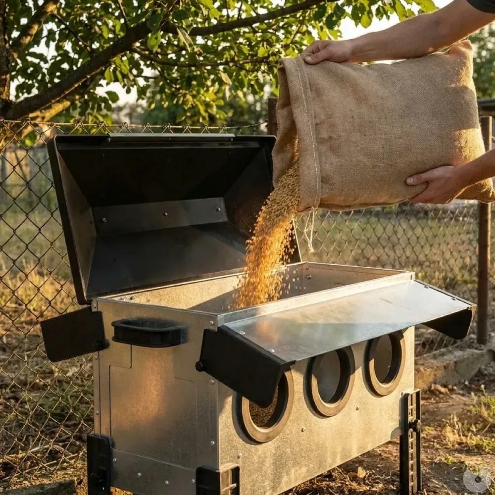 Mangeoire robust® pour volailles - 18kg - acier galvanisé avec couvercle anti-pluie