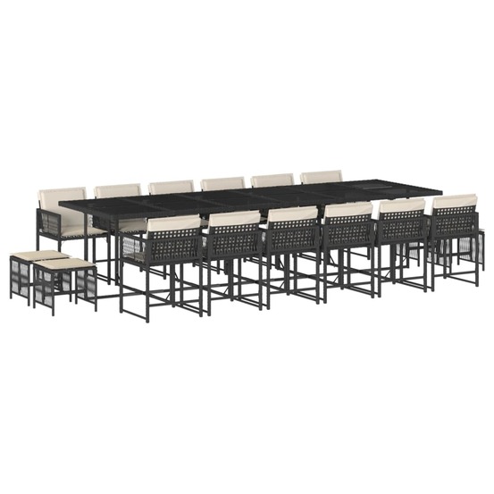 Ensemble à manger de jardin 17 pcs coussins noir résine tressée