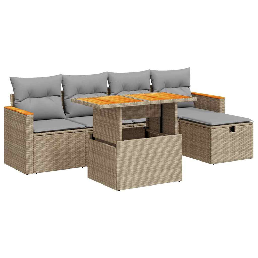 Salon de jardin avec coussins 6 pcs beige résine tressée