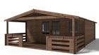 Abri de jardin en bois - 5x5 m - 35 m2 + terrasse avec balustrade et avant-toit en bois - traité