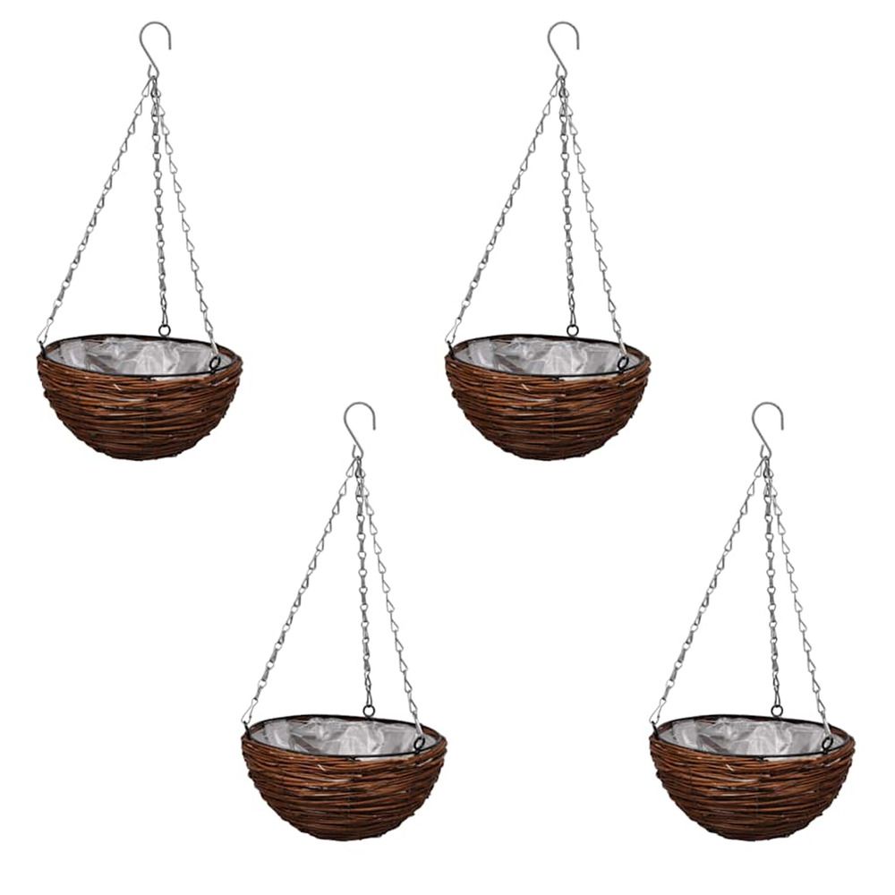 Lot de 4 paniers supsendus en saule avec fonds et chaine pendante