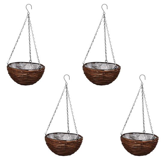 Lot de 4 paniers supsendus en saule avec fonds et chaine pendante