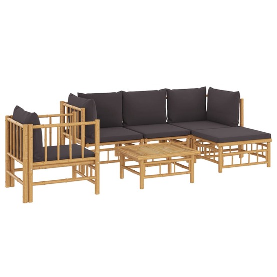 Salon de jardin meuble d'extérieur ensemble de mobilier 6 pièces avec coussins gris foncé bambou