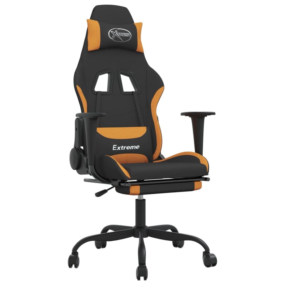 Chaise de jeu avec repose-pied noir et orange tissu